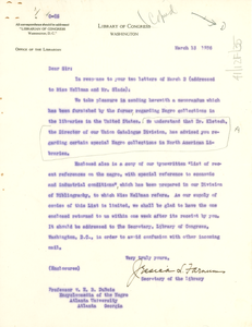 Letter from Library of Congress to W. E. B. Du Bois