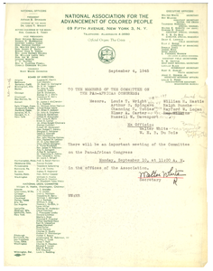 Memorandum from Walter White to Sub-Committee of the Committee on the Pan African Congress