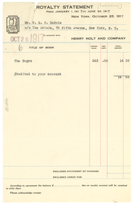 Royalty statement from January 1, 1017 to June 30, 1917