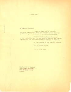 Letter from W. E. B. Du Bois to Chicago Defender