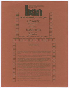 Promotional material for the premier of Liz White's Othello at Howard University