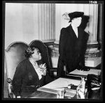 [Untitled photo shows: Mrs. Mary McLeod Bethune, President Bethune-Cookman College, Daytona Beach, Florida, and Mrs. Eleanor Roosevelt, wife of the President of the United States, speaking before an N.Y.A. meeting]