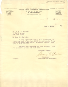 Letter from Young Men's Christian Association to W. E. B. Du Bois