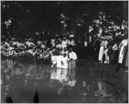 Spectators at a immersion baptism.