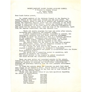 Letter, South Boston parents.