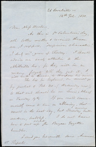 Letter from Samuel May, 21 Cornhill, [Boston, Mass.], to Miss Weston, 14th Feb. 1850