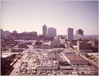 Downtown Atlanta, looking west on Andrew Young International Boulevard, at the intersection of Courtland Street, Atlanta, Georgia, October 1964.