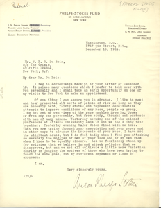 Letter from Anson Phelps Stokes to W. E. B. Du Bois