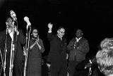 Martin Luther King Jr. Coretta Scott King, Ralph Bunche, and Ralph Abernathy at the "Stars for Freedom" rally at the City of St. Jude in Montgomery, Alabama, the night before the end of the Selma to Montgomery March.