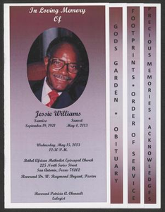 Funeral Program for Jessie Williams, May 15, 2013