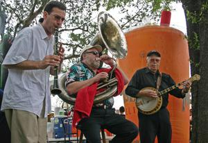 Three band members at Denton Arts & Jazz Festival, 2008