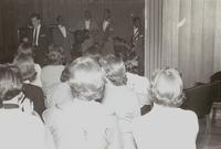 Lambda Chi Alpha (LXA) fraternity house party with musicians, 1957