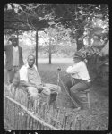 [Doc Reed; John A. Lomax, Sr.; and Richard Amerson at the home of Mrs. Ruby Pickens Tartt, Livingston, Alabama]