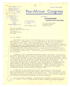 Letter from George Padmore to W. E. B. Du Bois