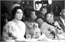 Mrs. Hardy speaking at a hearing of the Senate Subcommittee on Employment, Manpower, and Poverty at the Heidelberg Hotel in Jackson, Mississippi.