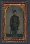 [Unidentified soldier in Union uniform and forage cap with holstered revolver and bayoneted musket]