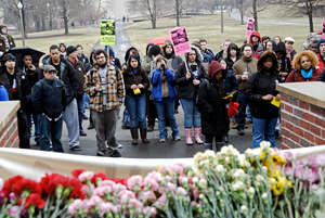 Justice for Jason rally at UMass Amherst: crowd of protesters