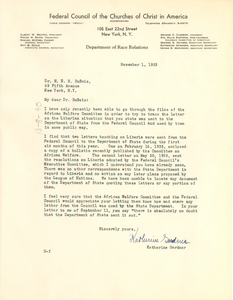 Letter from Federal Council of the Churches of Christ in America, Department of Race Relations to W. E. B. Du Bois