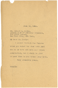 Letter from W. E. B. Du Bois to Association of American Colleges