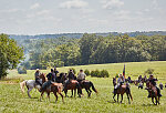 Scene during one of several battle re-enactments, held each American Independence Day Weekend, of the decisive 1863 Battle of Gettysburg in Pennsylvania, which turned the tide of the American Civil War against the Confederacy