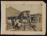 [Military railroad operations in northern Virginia: men using levers for loosening rails]