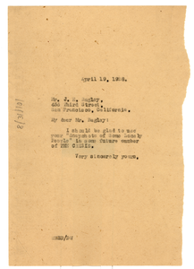 Letter from W. E. B. Du Bois to J. E. Bagley