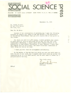 Letter from Social Science Press to W. E. B. Du Bois