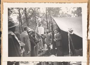 Photograph of a Boy Scout playing accordion, Lovejoy, Georgia