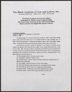 Thumbnail for Press release: The Black Academy of Arts and Letters Celebrates Dr. Martin Luther Kings Birthday - 500 Voice Choir Performs at the 16th Annual Black Music and the Civil Rights Movement Concert