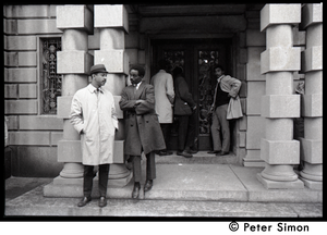 Umoja (Black student union) activists standing outside of occupied administration building, Boston University