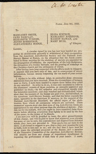 Letter from Maria Weston Chapman, Paris, [France], to the Glasgow Female Anti-Slavery Society, June 8th, 1850