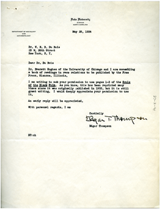 Letter from Edgar Thompson to W. E. B. Du Bois