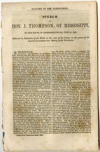 Slavery in the territories : speech of Hon. J. Thompson, of Mississippi. In the House of Representatives, June 27, 1848.