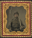 [Private John Rigby of Co. D, 35th Georgia Infantry Regiment in uniform with bayoneted musket and Bowie knife]