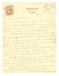 Letter from Vada Somerville to W. E. B. Du Bois