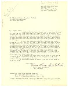 Letter from Doris Marx Spieldoch to W. E. B. Du Bois