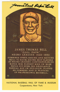 Postcard of James "Cool Papa" Bell Baseball Hall of Fame plaque