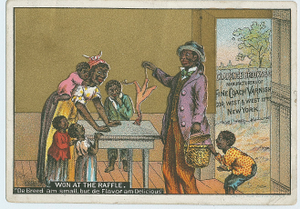 Calendar page depicting African-Americans with a small chicken