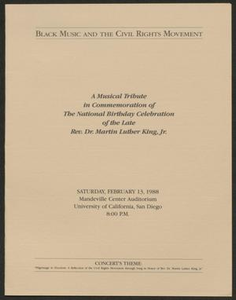 Program: A Musical Tribute in Commemoration of the National Birthday Celebration of the Late Rev. Dr. Martin Luther King, Jr.