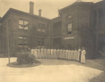 Student teachers standing in front of Dorothy Hall at Tuskegee Institute in Tuskegee, Alabama.