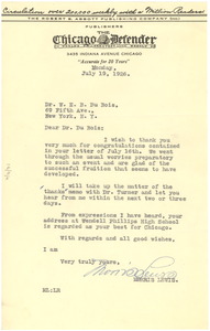 Letter from Morris Lewis to W. E. B. Du Bois