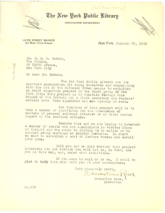 Letter from New York Public Library to W. E. B. Du Bois