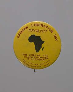 Pinback button promoting African Liberation Day