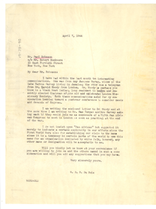 Letter from W. E. B. Du Bois to Paul Robeson