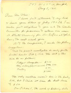 Letter from W. E. B. Du Bois to Atlanta University