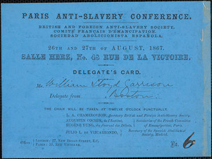 Letter from Anti-Slavery Conference, [Paris, France], to William Lloyd Garrison, 1867 August 26-27