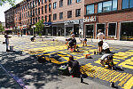 A crew painting the names of people killed by the police. 1413 Fulton St., Brooklyn