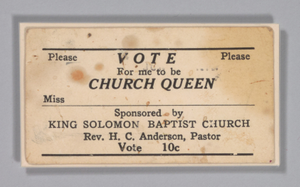 Church Queen ticket from the home of H.C. Anderson