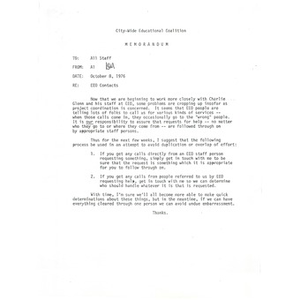 Thumbnail for Staff Memo, EEO Contacts, October 8, 1976