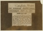 Rural Accident. Clipping from Pittsfield paper describing accident to Clinton Stewart, July 14, 1915. See Hine Report, August 1915.  Location: [Massachusetts?].